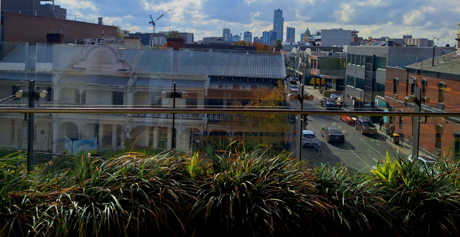 balcony with city views