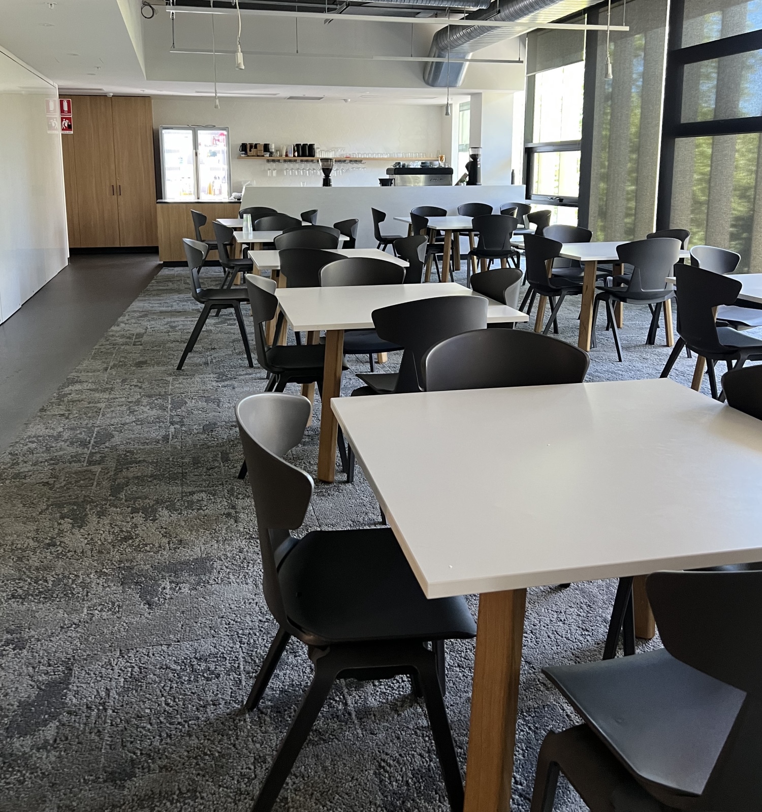 classroom with tables and chairs