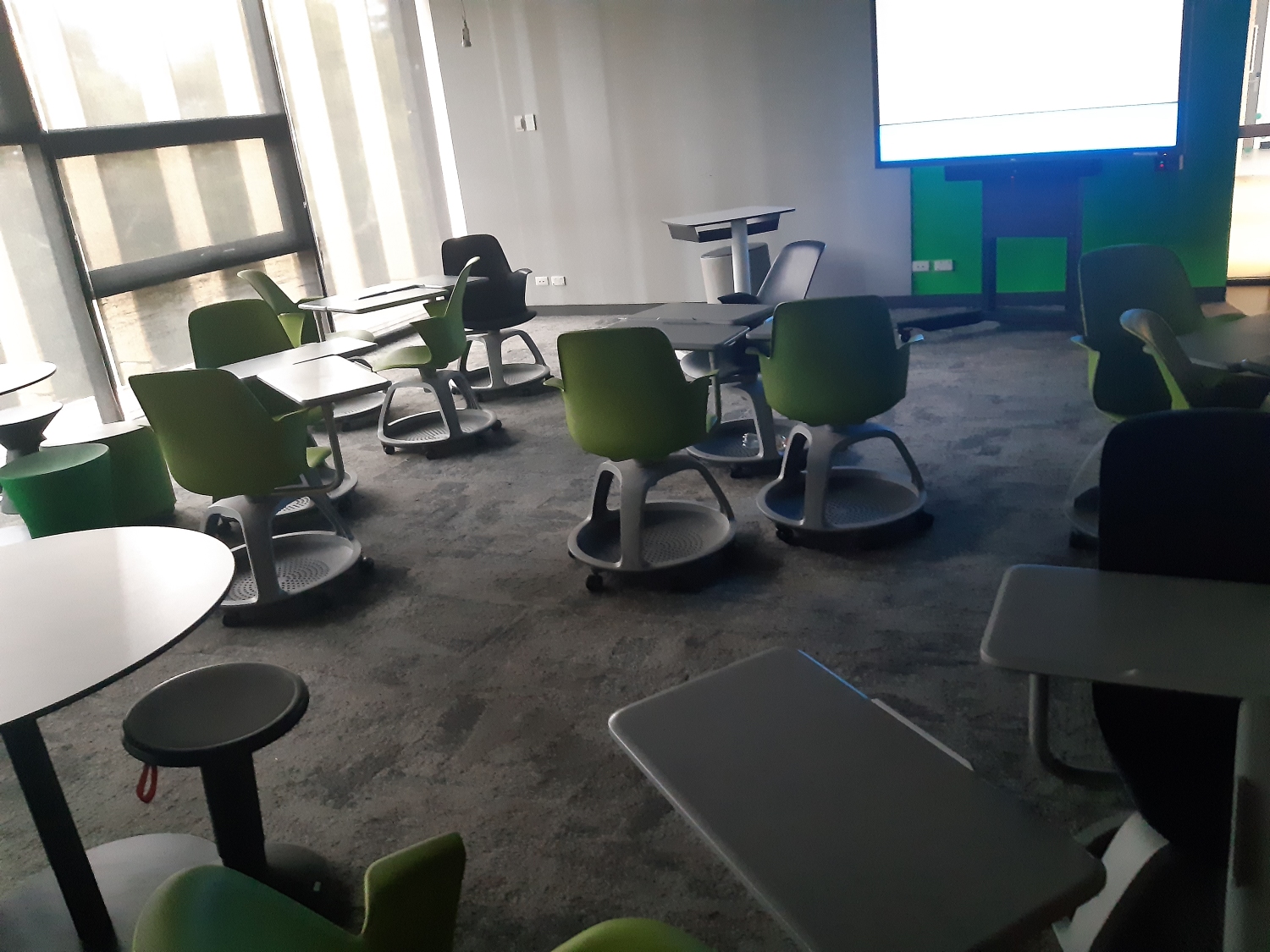 classroom with tables and chairs